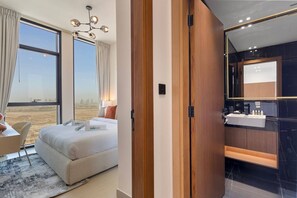 1 bedroom, desk, iron/ironing board, travel cot