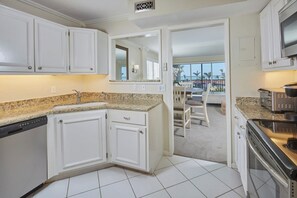 Fridge, microwave, dishwasher, toaster