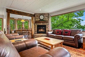 Smart TV, fireplace, foosball