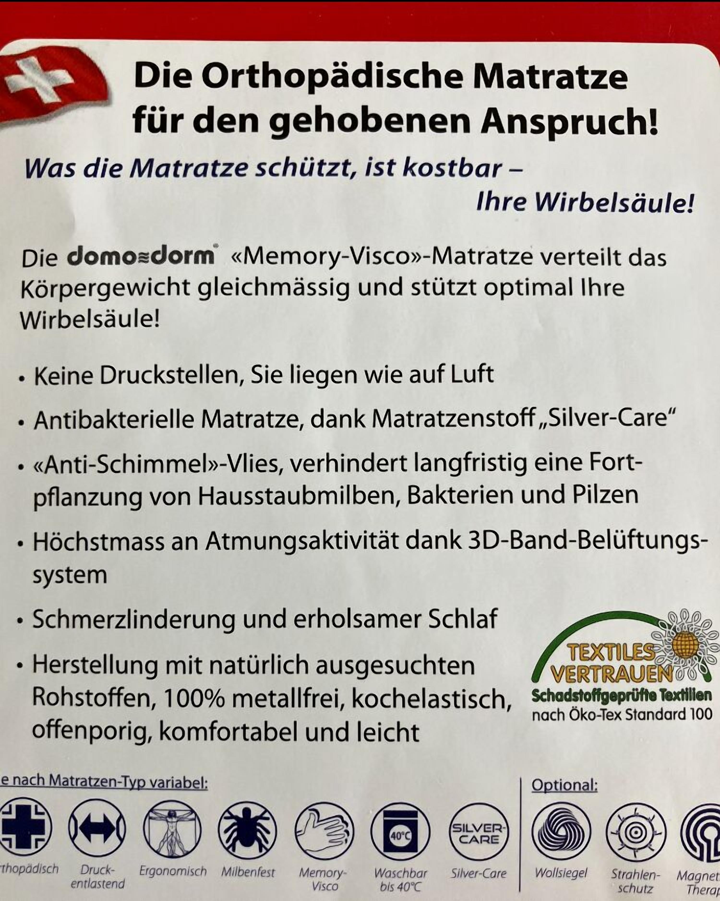 Een brochure voor orthopedische matrassen, met de nadruk op eigenschappen zoals antimicrobiële bescherming, comfort en ondersteuning voor de wervelkolom.