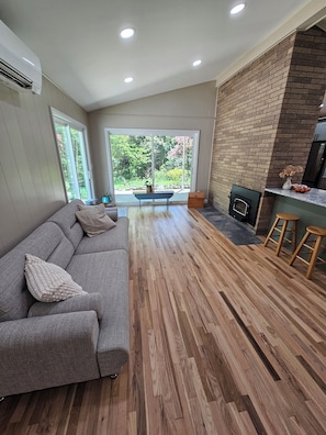 Smart TV, fireplace, DVD player, books