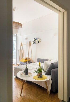1 chambre, bureau, fer et planche à repasser, lit parapluie