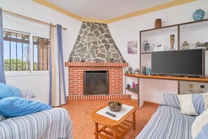 TV, fireplace