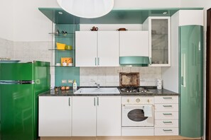 Fridge, oven, stovetop, electric kettle
