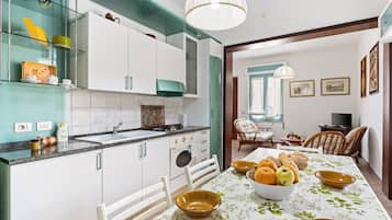 Fridge, oven, stovetop, electric kettle