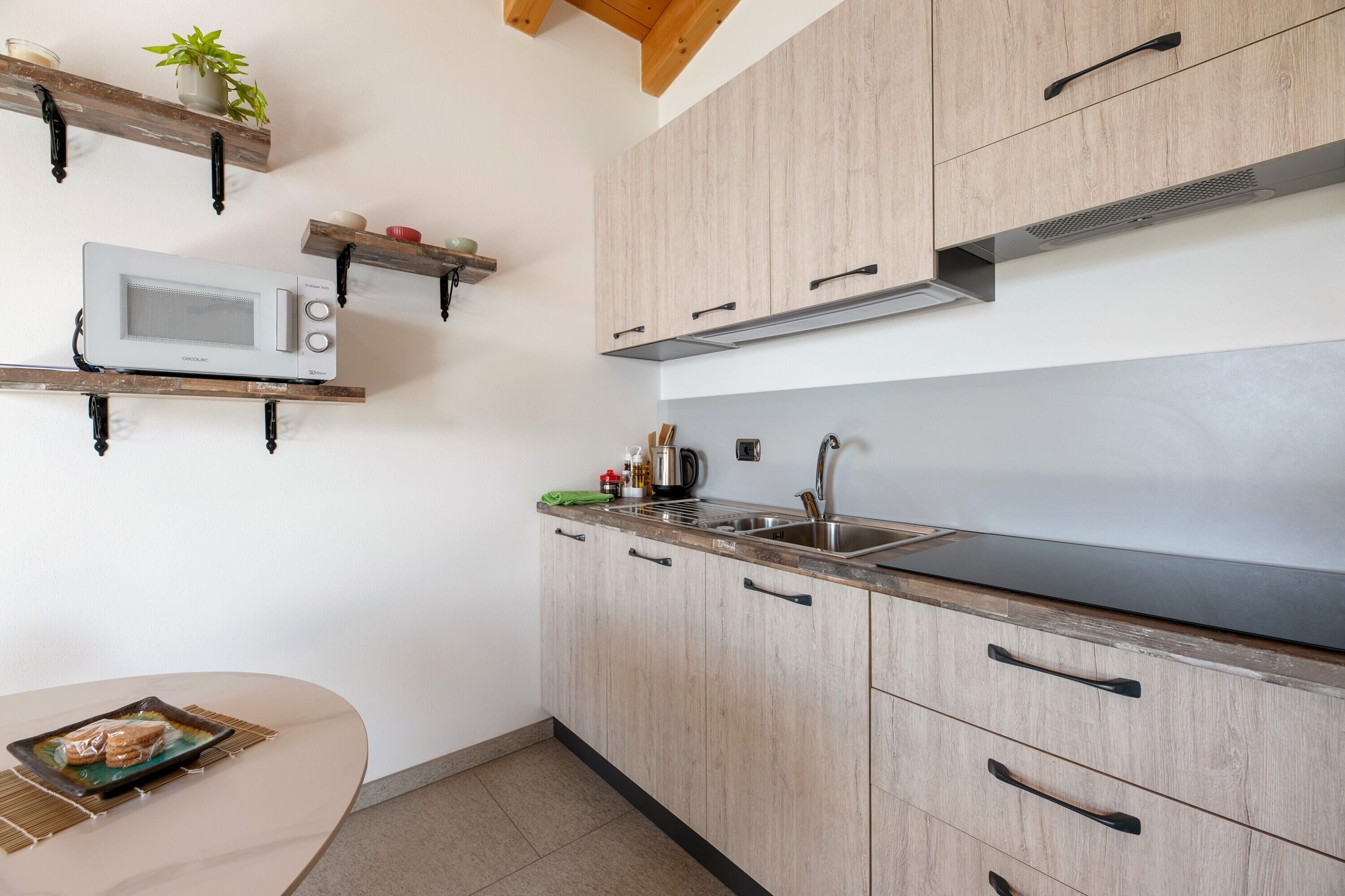 Fridge, microwave, stovetop, electric kettle