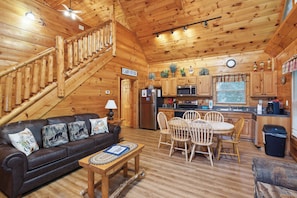 Smart TV, fireplace, DVD player, foosball
