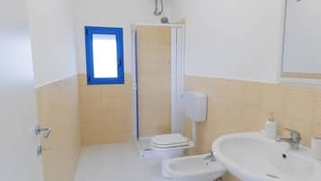 Shower, bidet, towels, soap