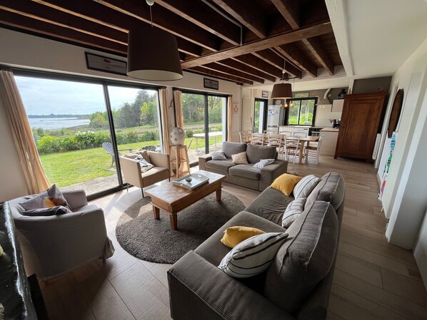 TV, fireplace, DVD player, books