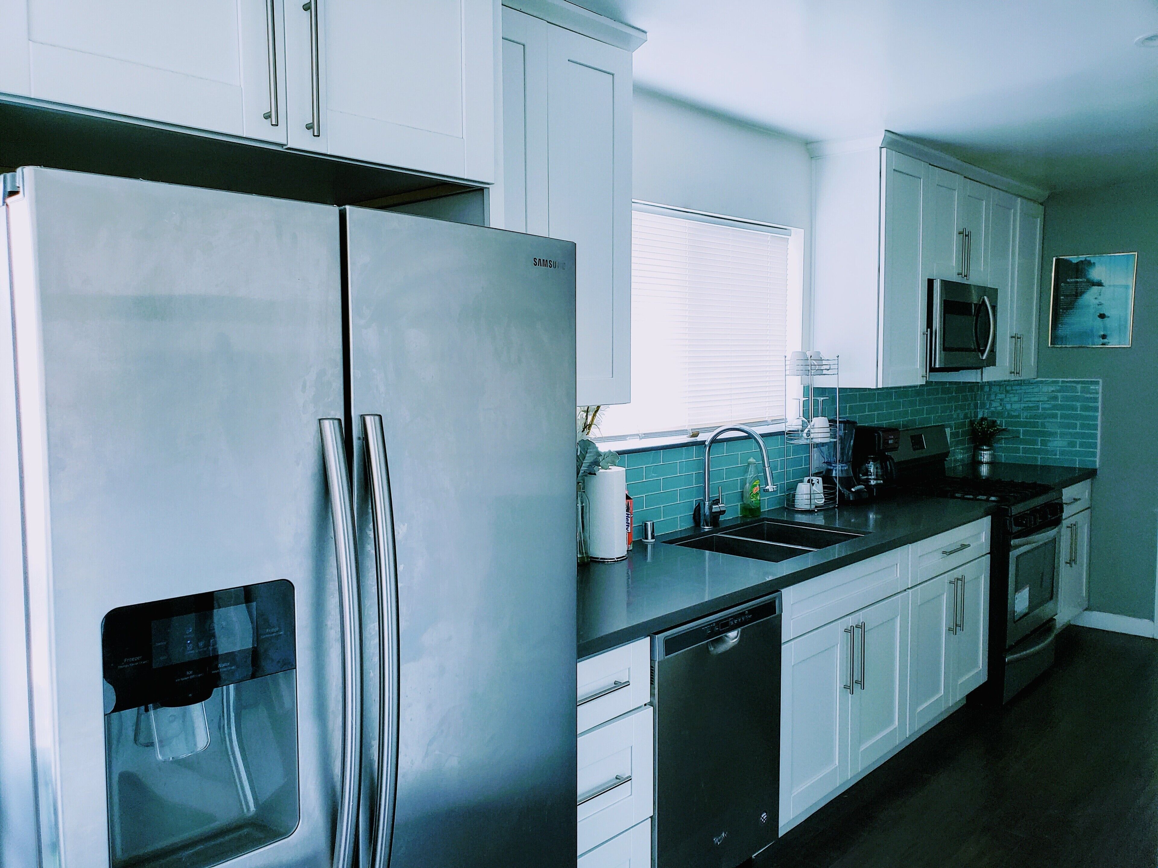 Fridge, microwave, dishwasher