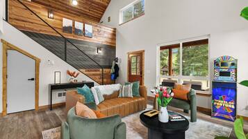 Smart TV, chimenea y libros