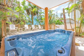 Outdoor spa tub - NEW LISTING! | Ocean-views, Walk 1-Min Beach & Village, Private Balconies Hot-tub Deck & Elevator! (Siesta Key)