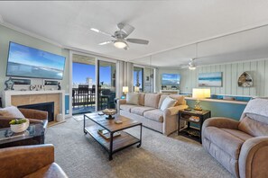 Smart TV, fireplace, foosball, table tennis