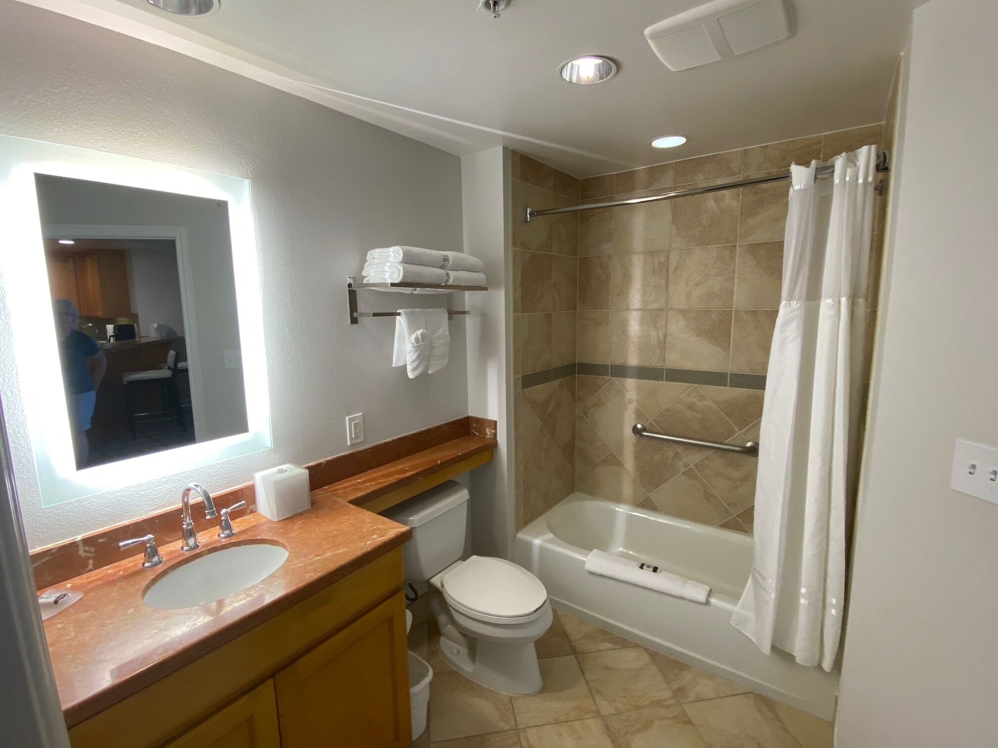 Jetted bath, hair dryer, towels, soap