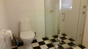 Douche, serviettes fournies, savon, papier toilette