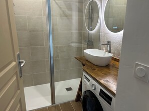 Shower, hair dryer, soap