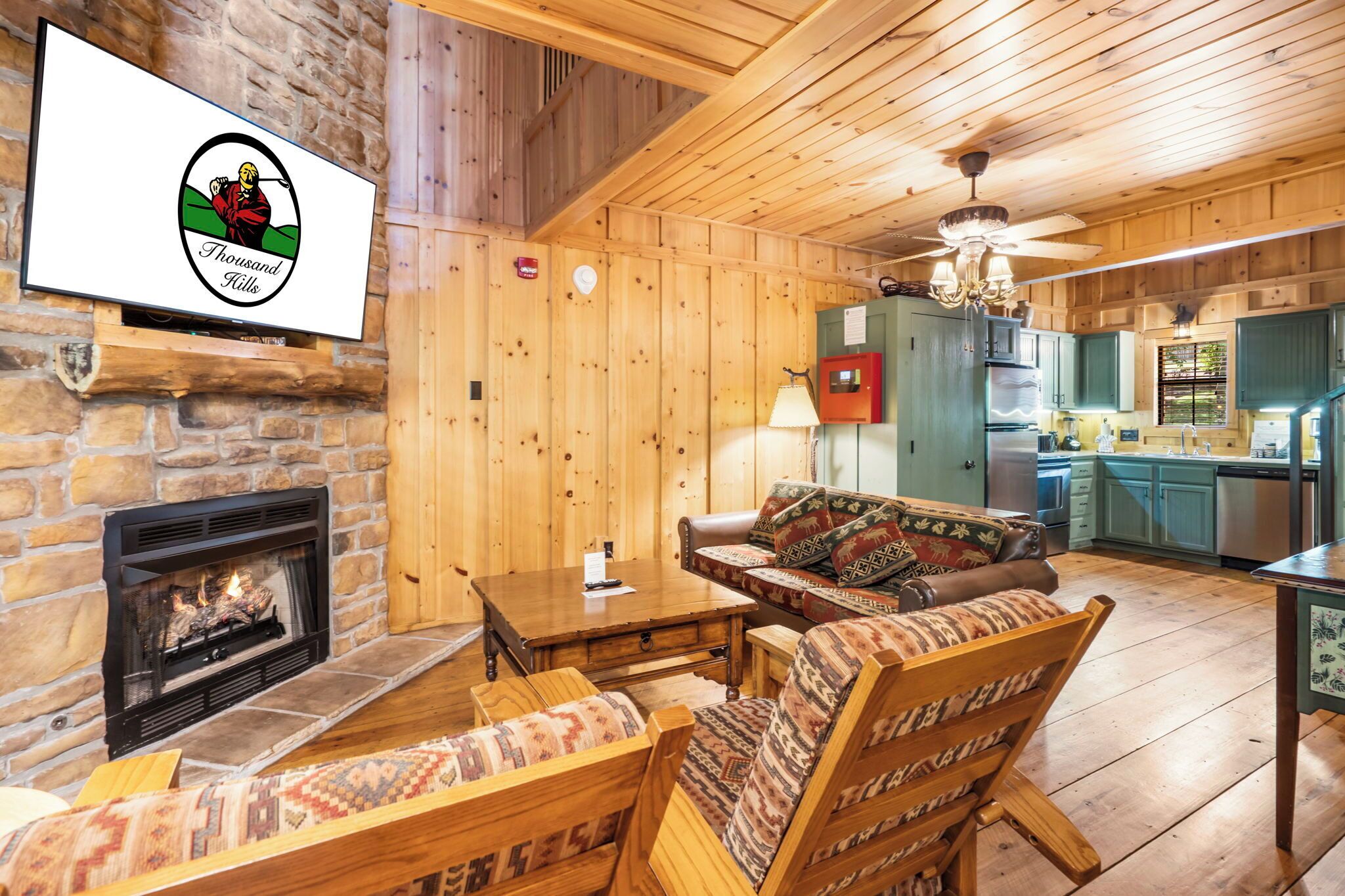 TV, fireplace
