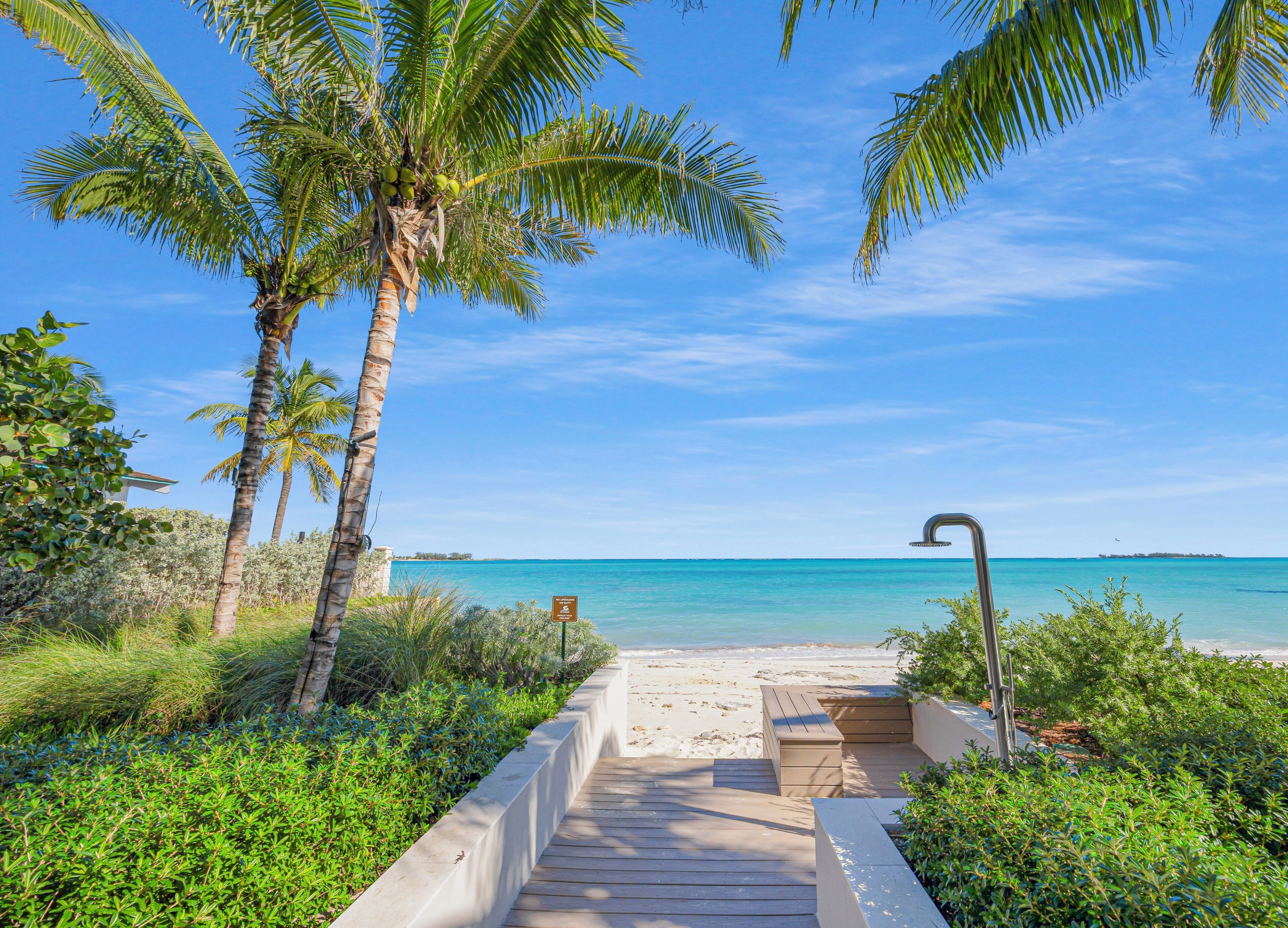 Private beach, white sand, free beach cabanas, sun-loungers