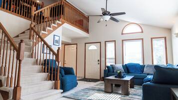 Smart TV, fireplace, video games, printers