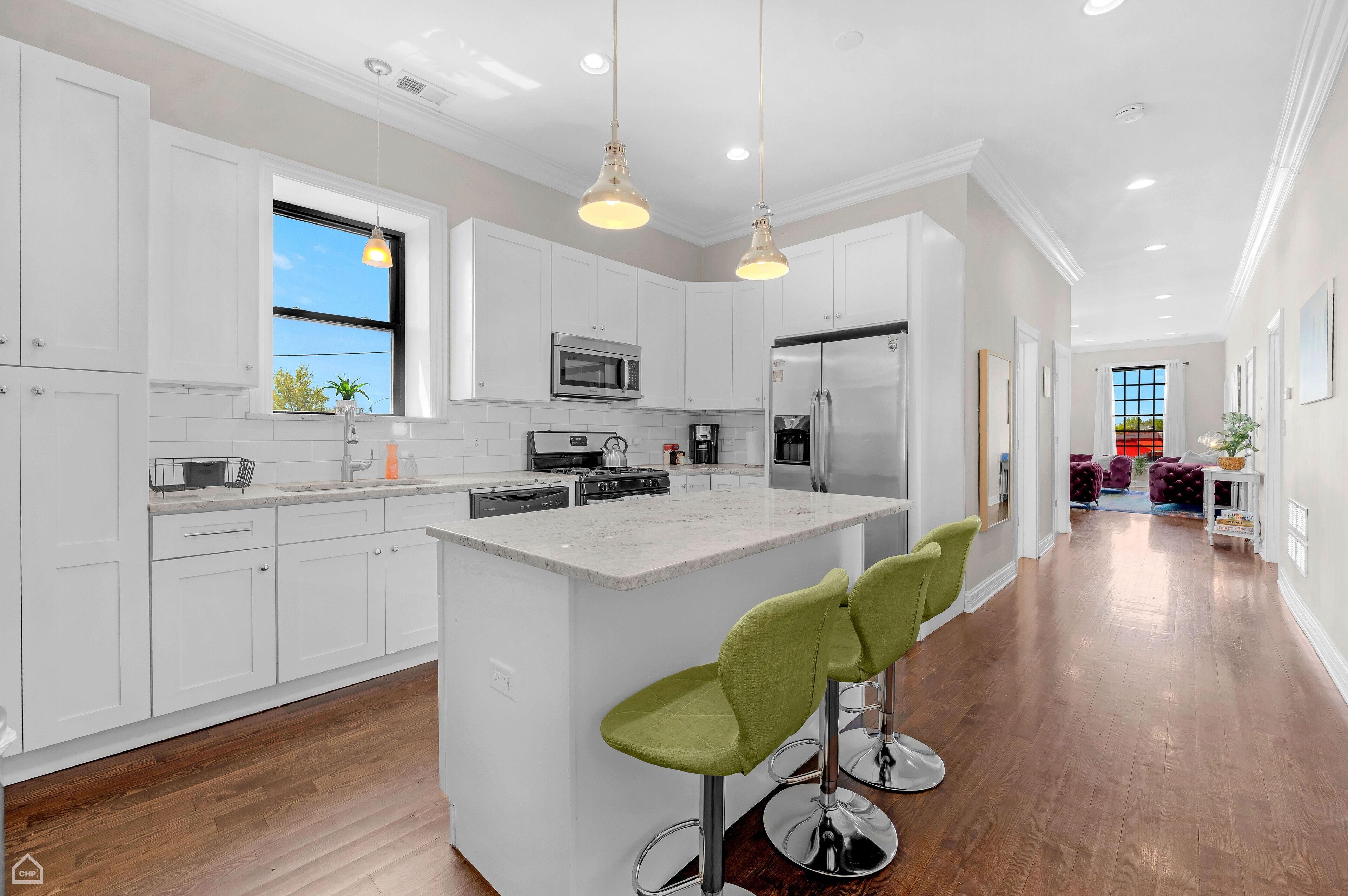 Fridge, microwave, oven, dishwasher