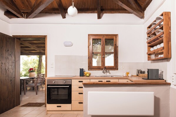 Fridge, oven, stovetop, coffee/tea maker