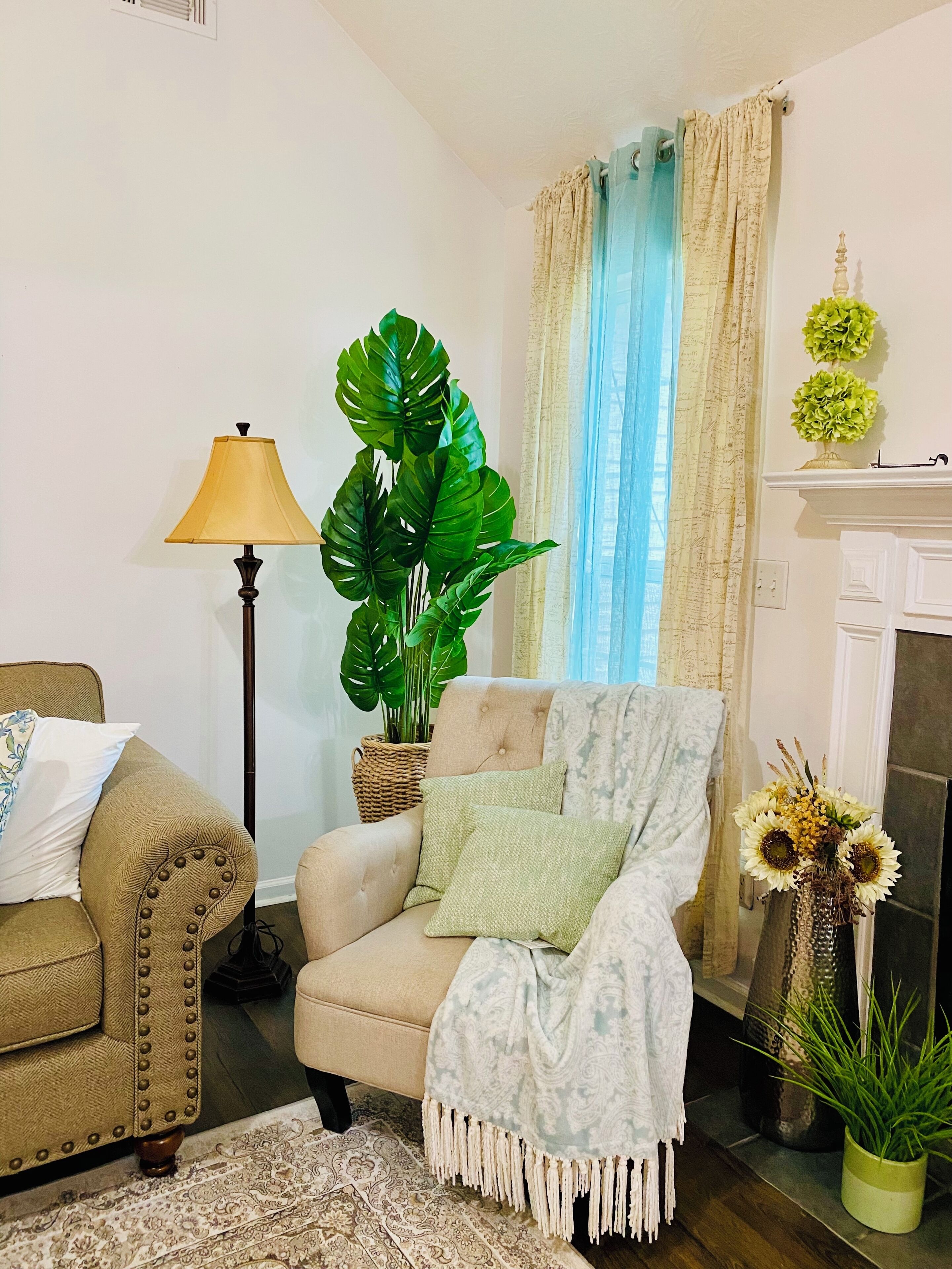 Smart TV, fireplace, table football, books