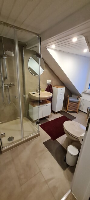 Sèche-cheveux, serviettes fournies, savon, papier toilette