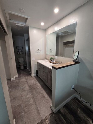 Hair dryer, towels, toilet paper
