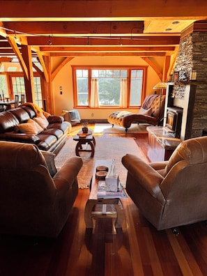 Smart TV, fireplace, DVD player, books