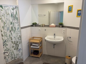 Dusche, Haartrockner, Handtücher