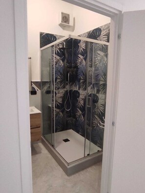 Shower, hair dryer, bidet, towels