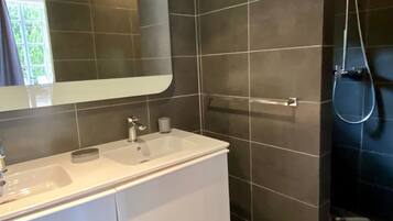 Shower, hair dryer, soap