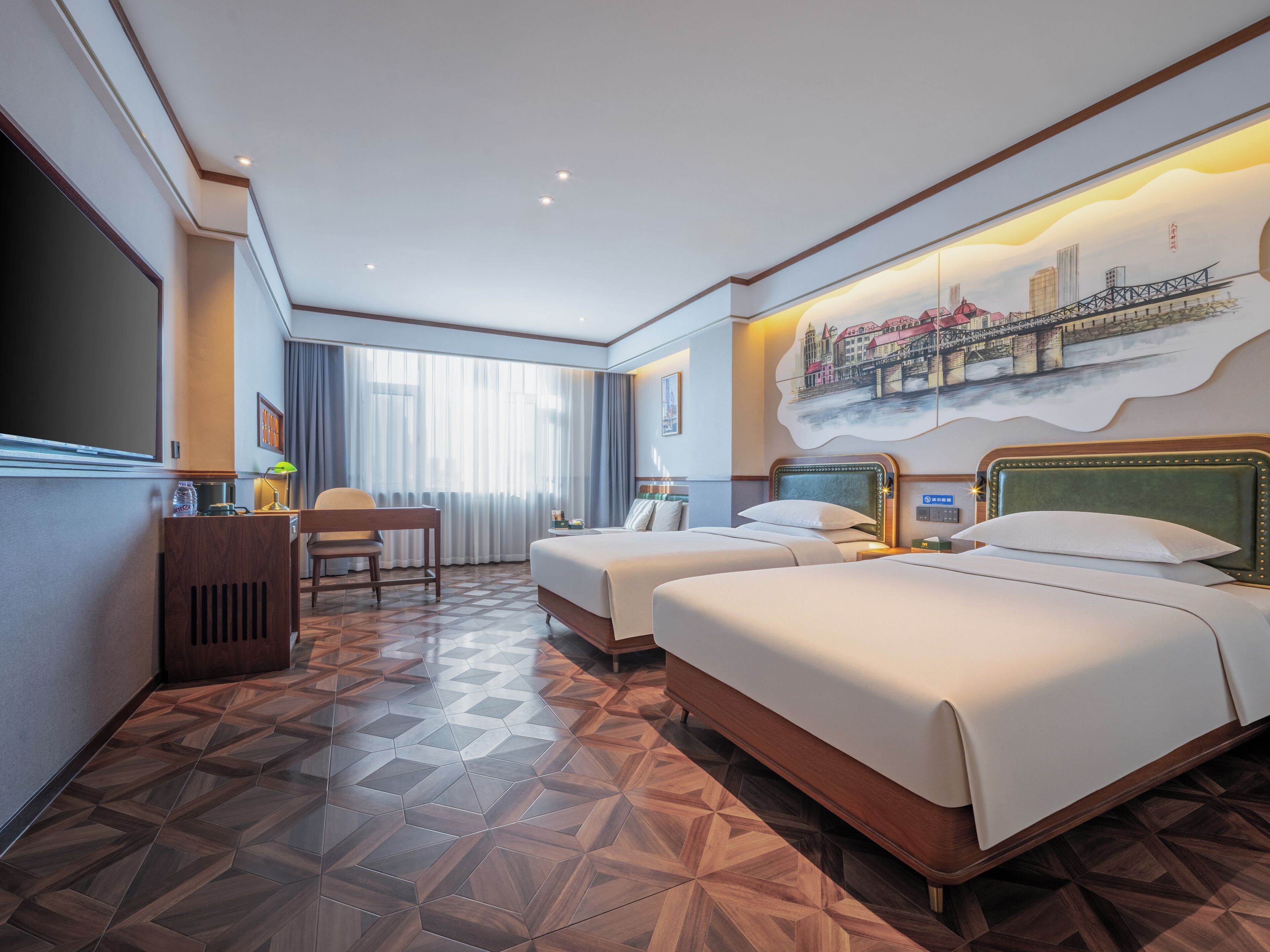 Habitación superior con 2 camas individuales | Minibar con artículos gratuitos, decoración individual, escritorio