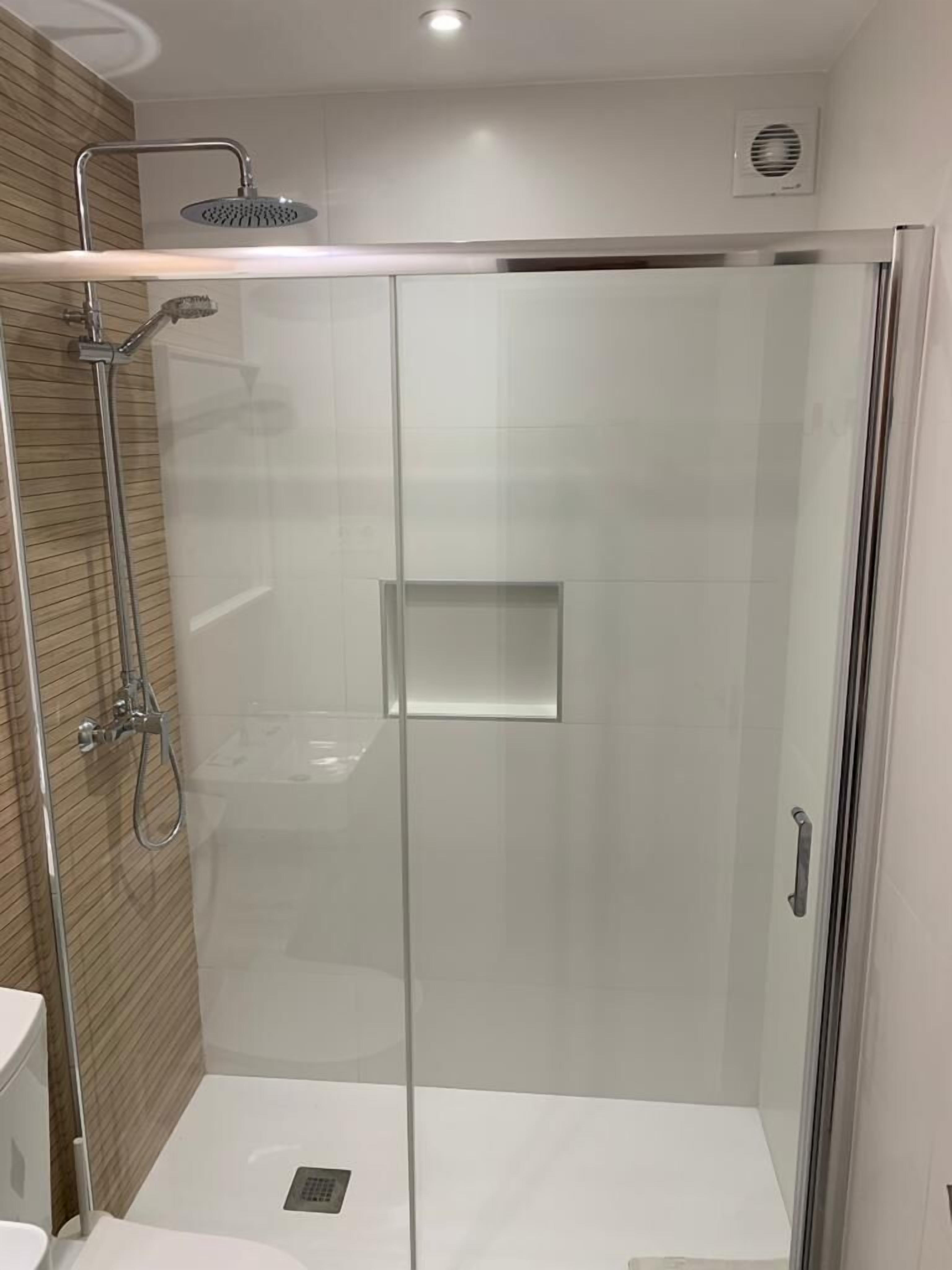 Shower, towels, soap, shampoo