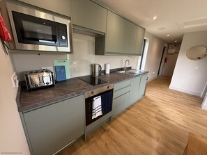 Fridge, microwave, oven, dishwasher