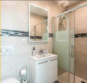 シャワー、タオル、石鹸、トイレットペーパー