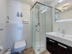 Shower, hair dryer, towels - Residenz am Balmer See, apartment 25 with sauna and lake view for 2 guests (Balm)