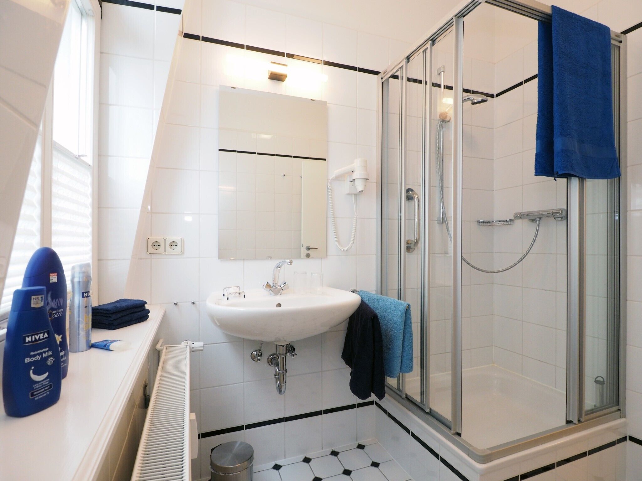 Dusche, Haartrockner, Handtücher