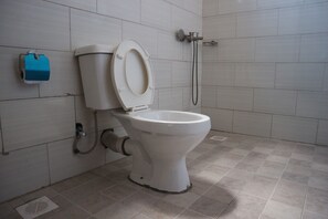 Ducha, secador de pelo, toallas y jabón