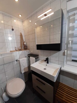 Dusche, Haartrockner, Handtücher