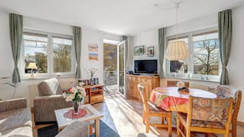 Fernseher, DVD-Player, Bücher, Stereoanlage
