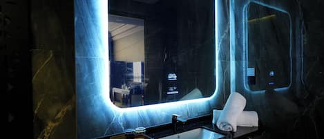 Deluxe Twin | Bathroom | Hair dryer, slippers, towels, soap