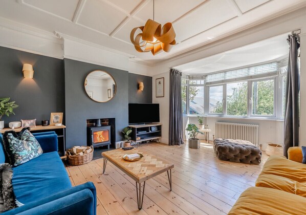 TV, fireplace