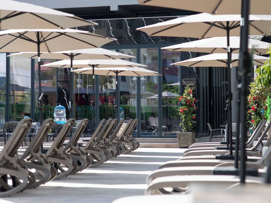 Outdoor pool, pool umbrellas