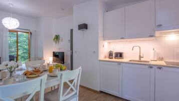 Coffee/tea maker, fridge, microwave, dishwasher