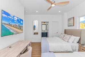 4 bedrooms, desk, iron/ironing board, travel crib