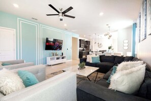 TV, fireplace, table football, offices
