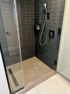 Dusche, Haartrockner, Handtücher, Seife