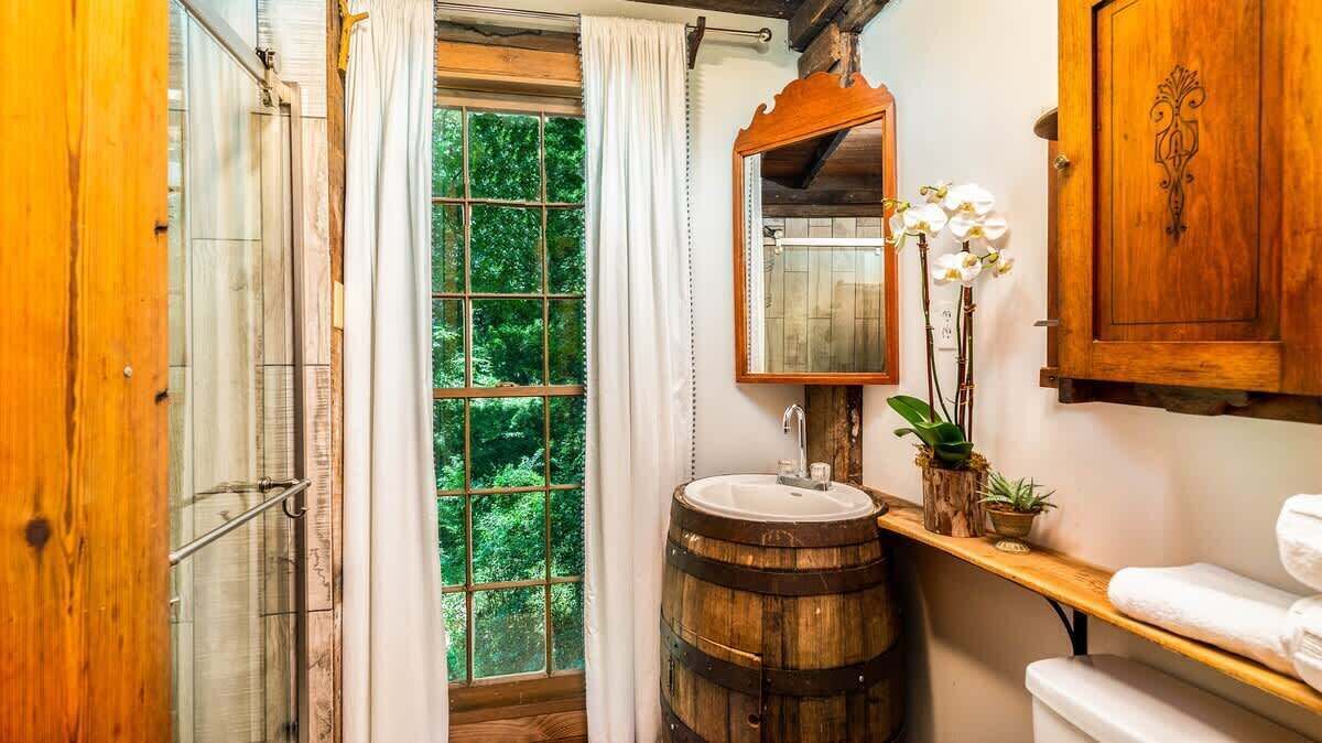 Shower, hair dryer, shampoo