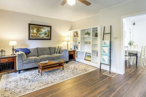 TV, DVD player, books, video library
